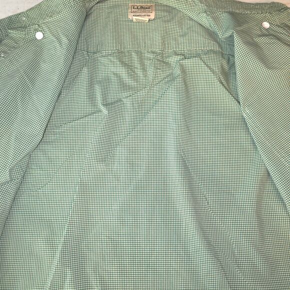 LL Bean Green Check‎ Shirt Mens Large Button Down Slightly Fitted Officecore Dad - Picture 4 of 16